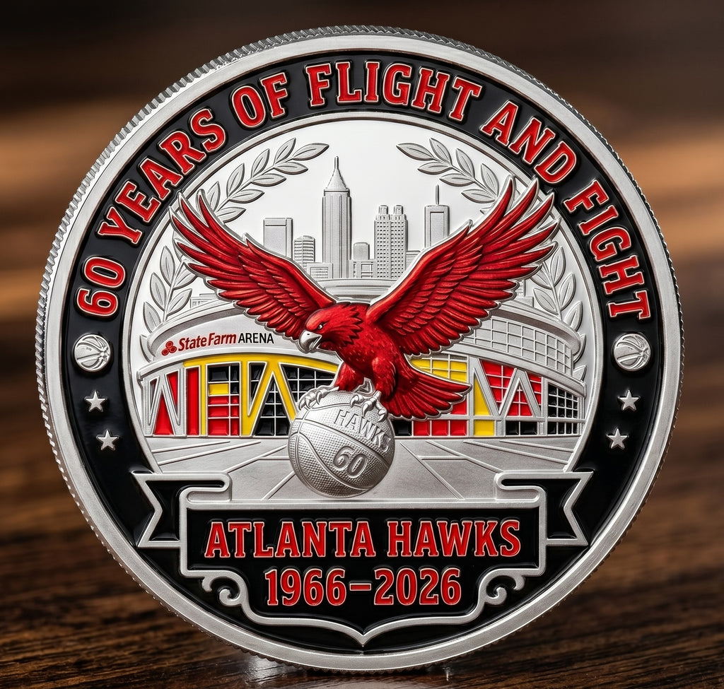 🔥Last Day 50% OFF 🔥Atlanta Hawks 60th Anniversary Limited Edition Enamel Commemorative Coin | 1966-2026 🦅🏀