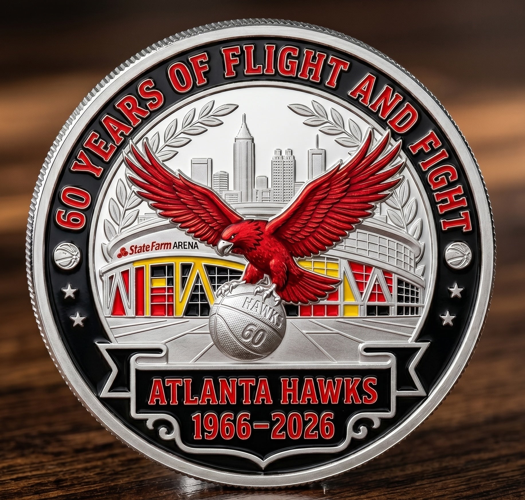🔥Last Day 50% OFF 🔥Atlanta Hawks 60th Anniversary Limited Edition Enamel Commemorative Coin | 1966-2026 🦅🏀