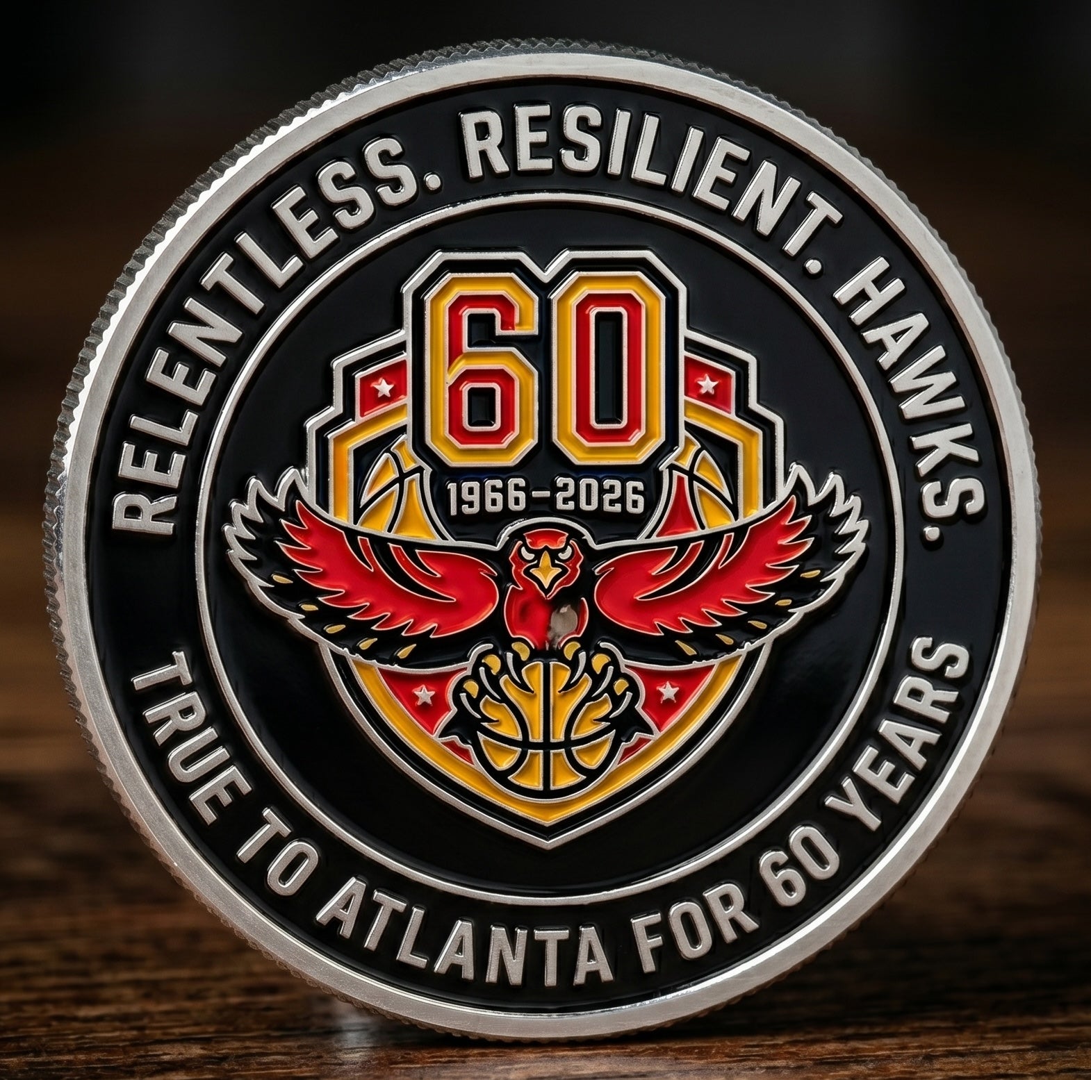 🔥Last Day 50% OFF 🔥Atlanta Hawks 60th Anniversary Limited Edition Enamel Commemorative Coin | 1966-2026 🦅🏀