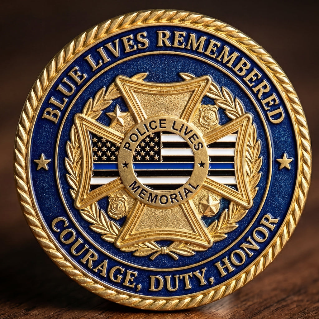 🔥Last Day 50% OFF 🔥Police Memorial Challenge Coin – Blue Lives Remembered, Courage Duty Honor