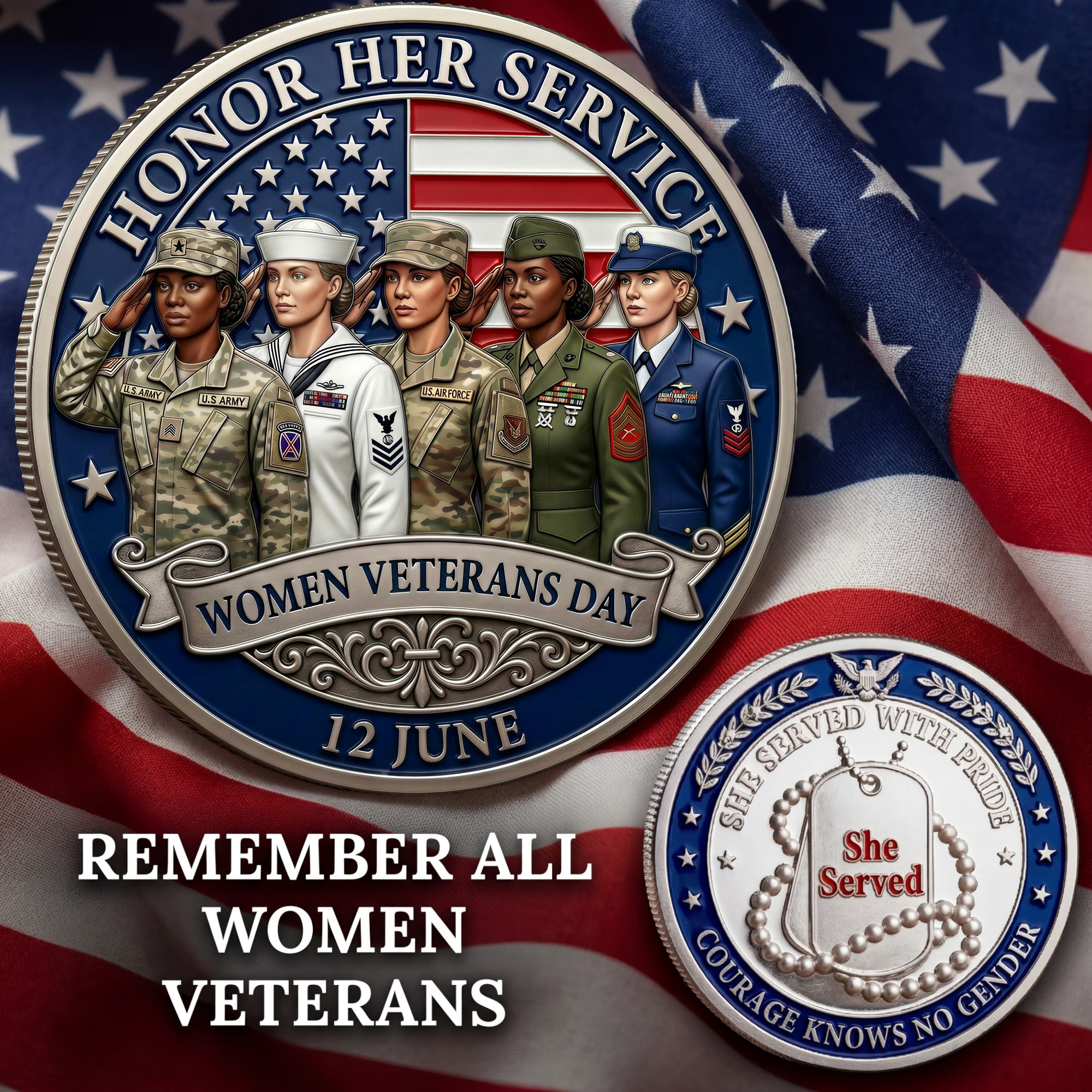 🔥Last Day 50% OFF 🔥Full Branches Women Veterans Day Challenge Coin - "Honor Her Service" 🎖️