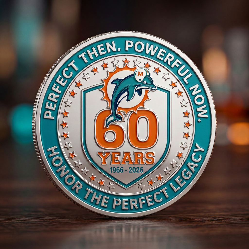 🔥Last Day 50% OFF 🔥🐬 Classic '97-'12 Logo Back! Miami Dolphins 60th Anniversary Commemorative Coin (1966-2026)