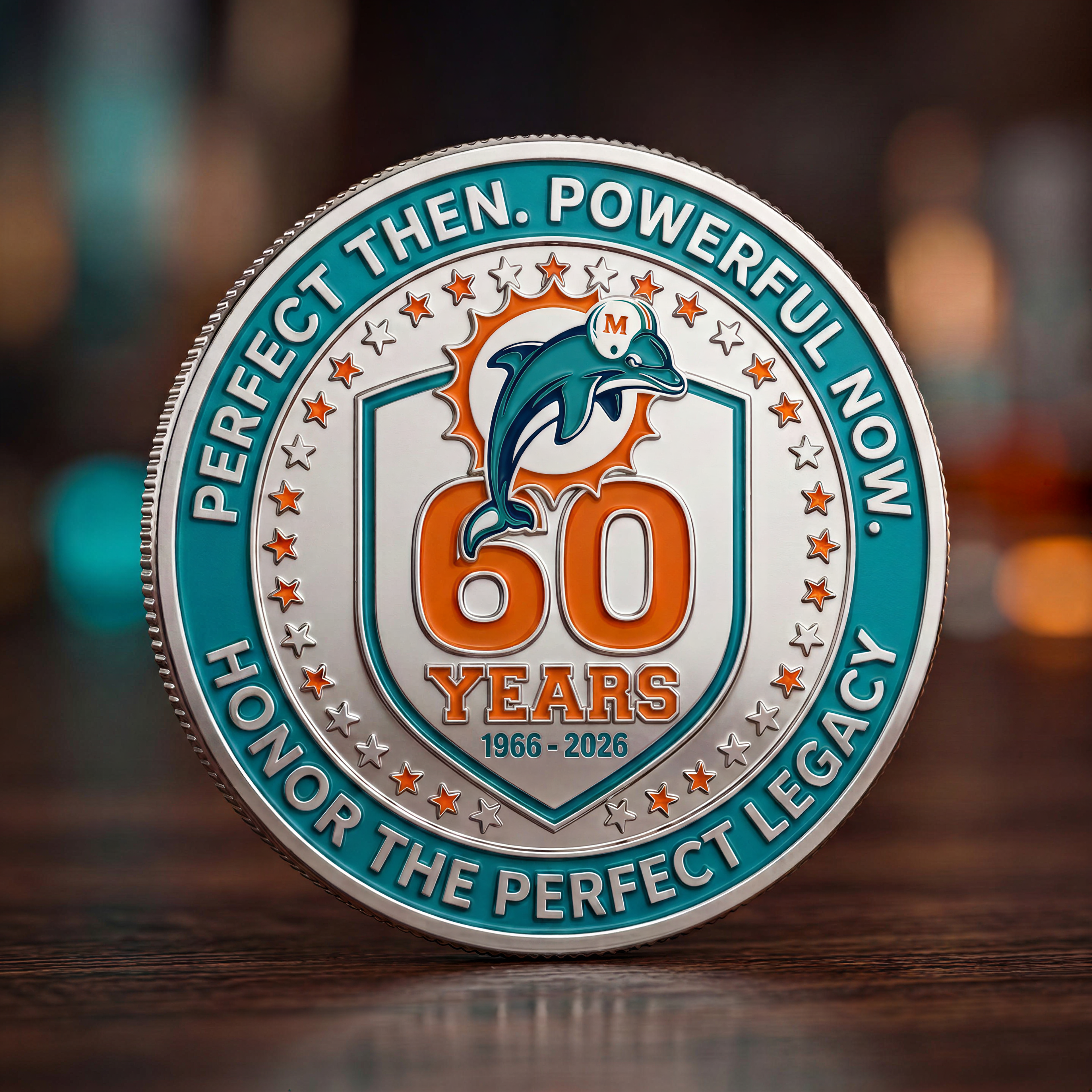 🔥Last Day 50% OFF 🔥🐬 Classic '97-'12 Logo Back! Miami Dolphins 60th Anniversary Commemorative Coin (1966-2026)